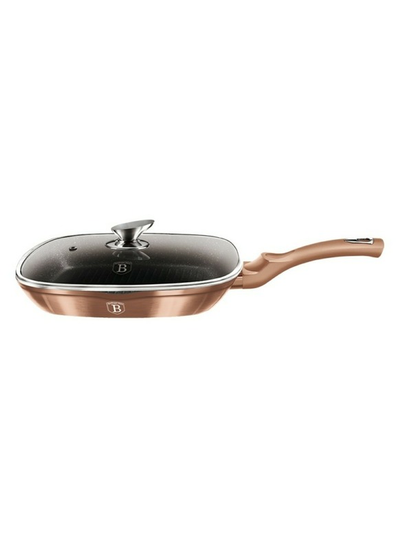 Berlingerhaus 28 cm-es márvány felületű grillserpenyő fedővel Rosegold Metallic Line BERLINGERHAUS