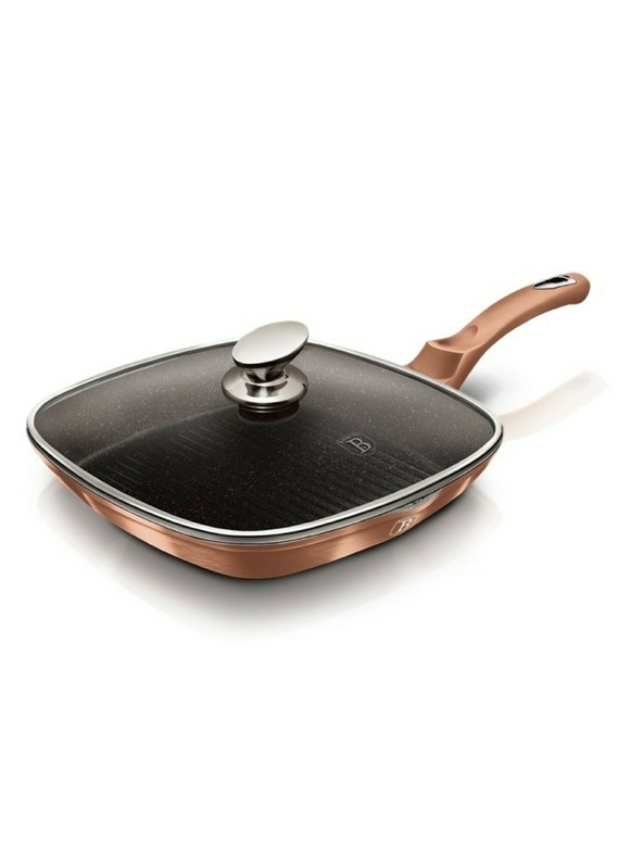 Berlingerhaus 28 cm-es márvány felületű grillserpenyő fedővel Rosegold Metallic Line BERLINGERHAUS