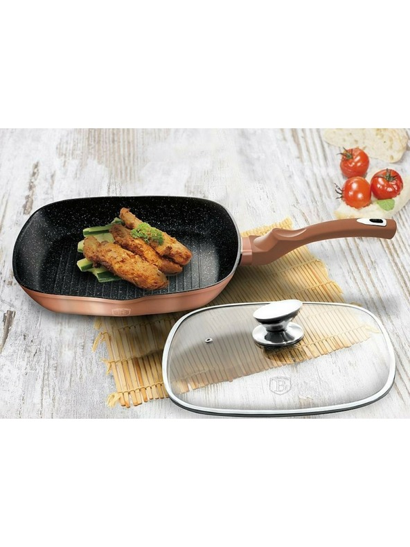 Berlingerhaus 28 cm-es márvány felületű grillserpenyő fedővel Rosegold Metallic Line BERLINGERHAUS