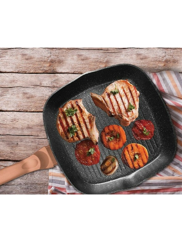 Berlingerhaus 28 cm-es márvány felületű grillserpenyő fedővel Rosegold Metallic Line BERLINGERHAUS