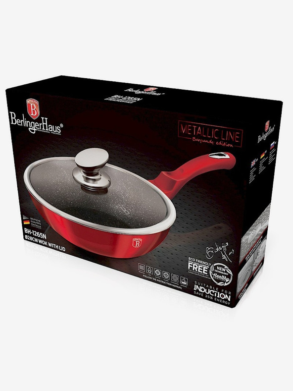 Berlingerhaus 28 cm-es márvány felületű wok serpenyő fedővel Burgundy Metallic Line BERLINGERHAUS