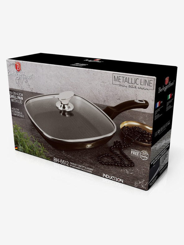 Berlingerhaus 28 cm-es grillserpenyő fedővel Shiny Black Collection BERLINGERHAUS