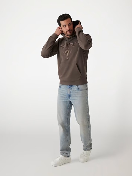 Guess Jeans Férfi barna kapucnis pulóver hímzett logóval Guess jeans