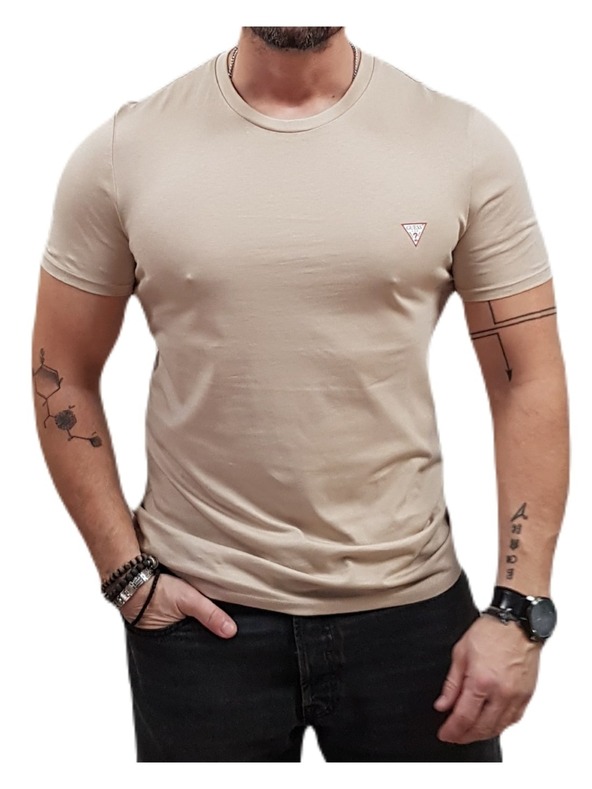 Guess Jeans Férfi bézs slim fit póló G1DR Small Triangle logóval Guess jeans