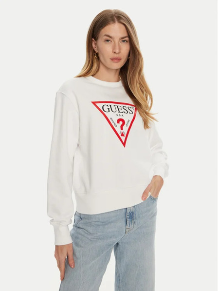 Guess Jeans Fehér női pulóver nagy háromszög logóval Guess jeans