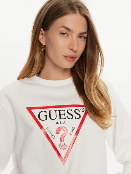 Guess Jeans Fehér női pulóver nagy háromszög logóval Guess jeans