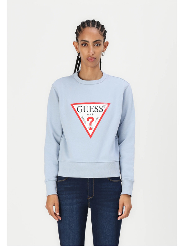 Guess Jeans Világoskék női pulóver nagy háromszög logóval Guess jeans