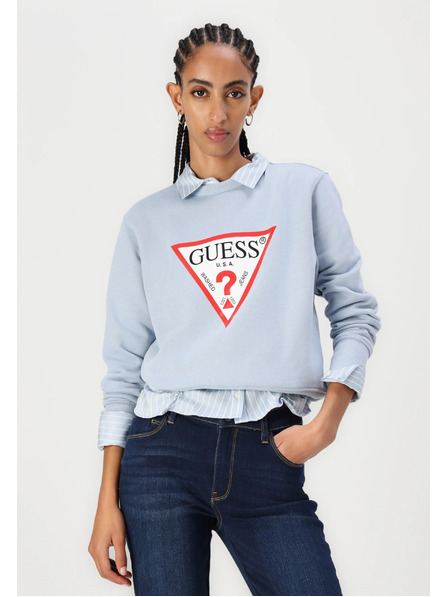 Guess Jeans Világoskék női pulóver nagy háromszög logóval Guess jeans