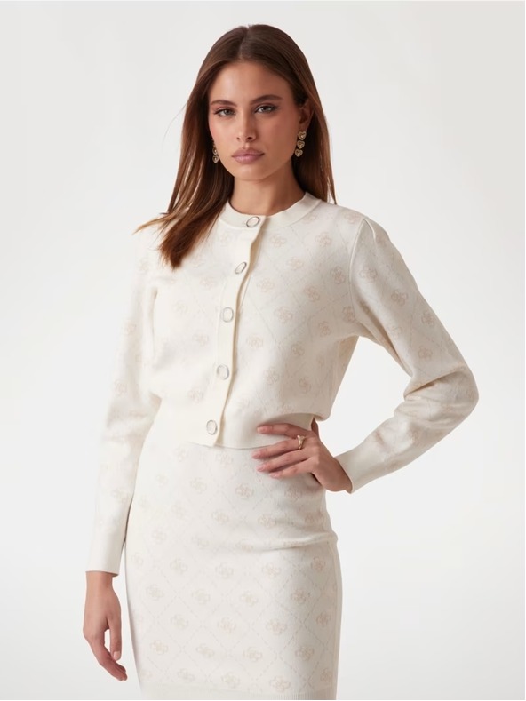 Guess Jeans Guess jeans fehér 4G logós gyapjú keverék kardigán - női