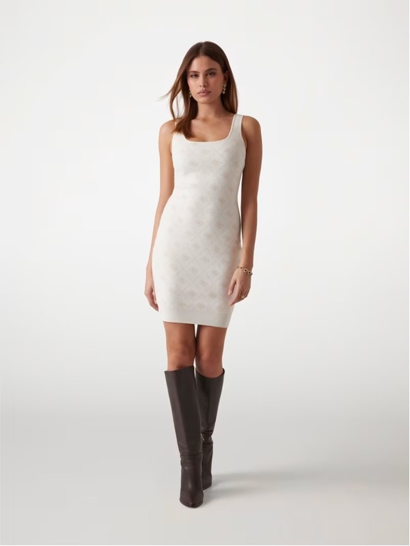 Guess Jeans Fehér Guess farmernadrág mini ruha gyapjúkeverékből, 4G logóval