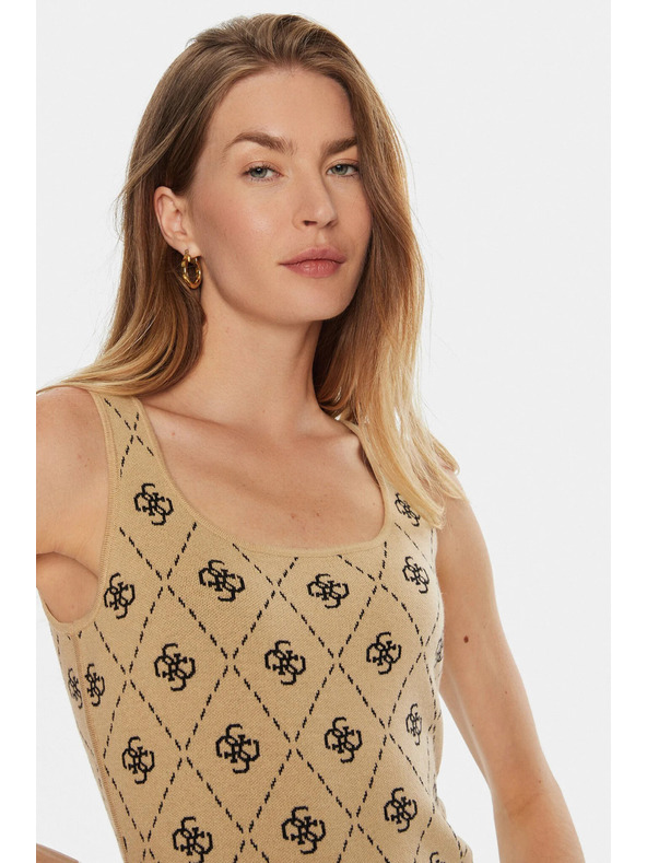 Guess Jeans Bézs Guess farmernadrág mini ruha gyapjúkeverékből, 4G logóval