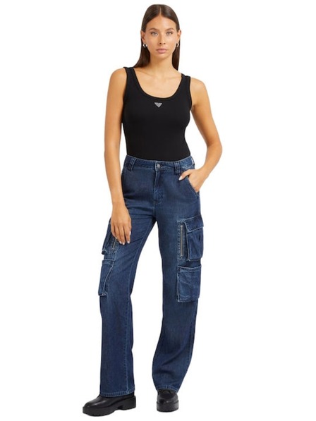 Guess Jeans Fekete Guess farmernadrág női top, kis háromszög logóval