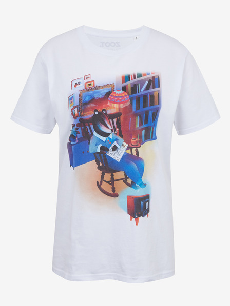 DOBRO Fehér Zoot DOBRO női póló borz nyomattal