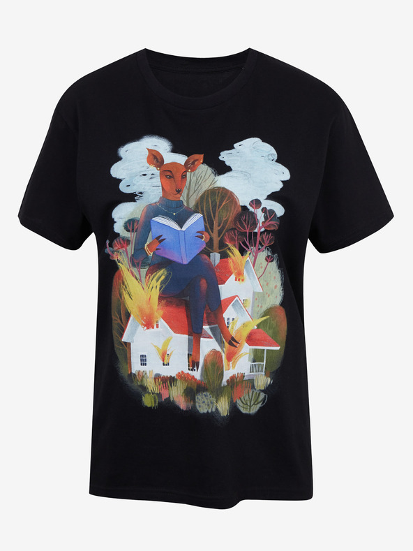 DOBRO Fekete Zoot DOBRO női póló szarvas nyomattal