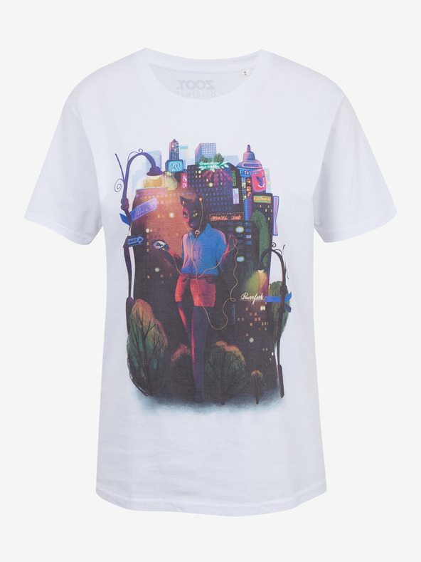 DOBRO Fehér Zoot DOBRO női póló macska nyomattal