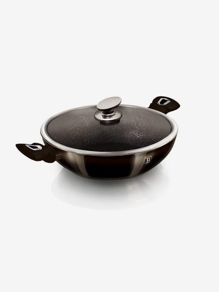 Berlingerhaus Wok serpenyő fedővel, márvány felülettel 30 cm Shiny Black Edition BERLINGERHAUS