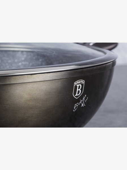 Berlingerhaus Wok serpenyő fedővel, márvány felülettel 30 cm Shiny Black Edition BERLINGERHAUS