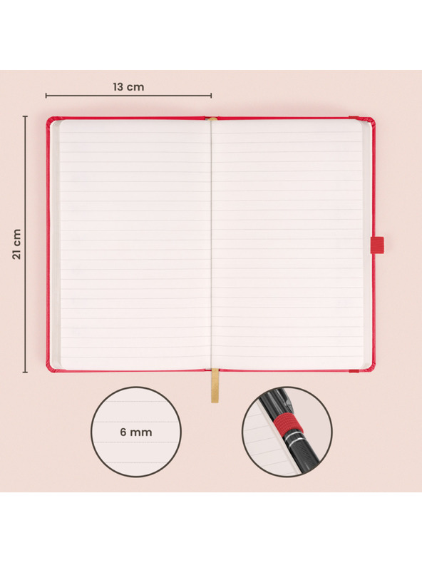 NOTIQUE NOTIQUE Notes Piros, bélelt, 13 x 21 cm