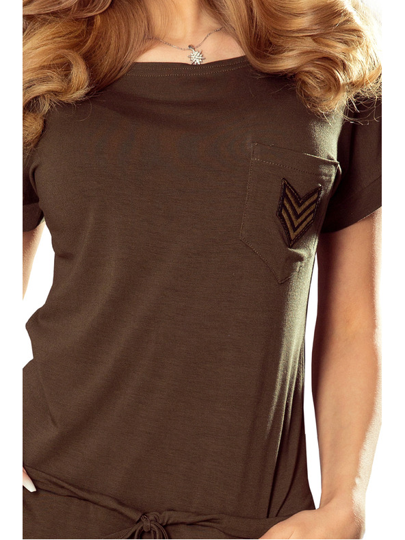 numoco 196-3 Rövid ujjú sport ruha zsebbel - KHAKI