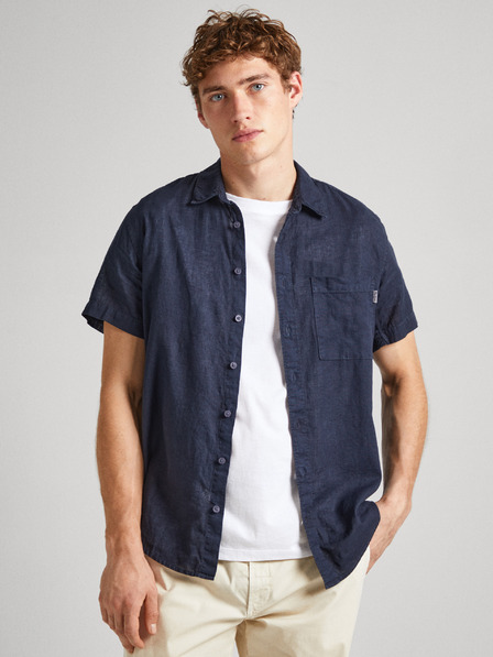 Pepe Jeans Sötétkék férfi rövid ujjú lenvászon ing Pepe Jeans