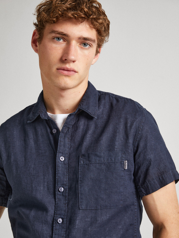 Pepe Jeans Sötétkék férfi rövid ujjú lenvászon ing Pepe Jeans