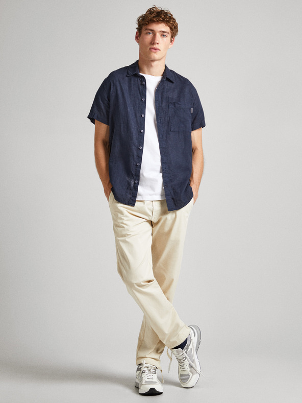 Pepe Jeans Sötétkék férfi rövid ujjú lenvászon ing Pepe Jeans