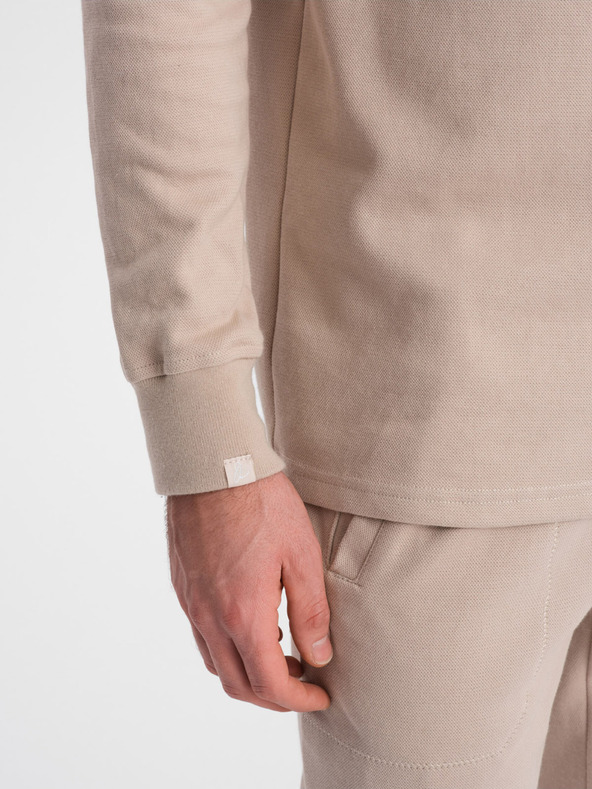 Ombre Clothing Bézs férfi tréningruha póló gallér pulóver + nadrág Ombre ruházat