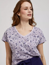 Moodo Lila blúz virágmintás, V-nyakú blúz Moodo