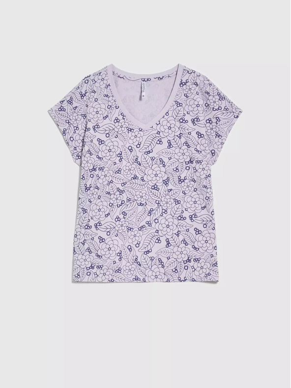 Moodo Lila blúz virágmintás, V-nyakú blúz Moodo