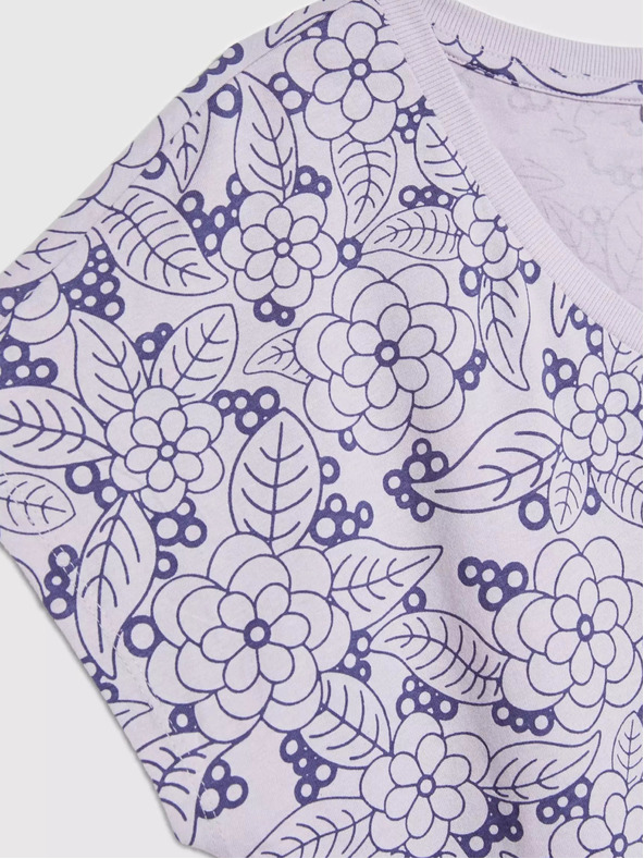 Moodo Lila blúz virágmintás, V-nyakú blúz Moodo