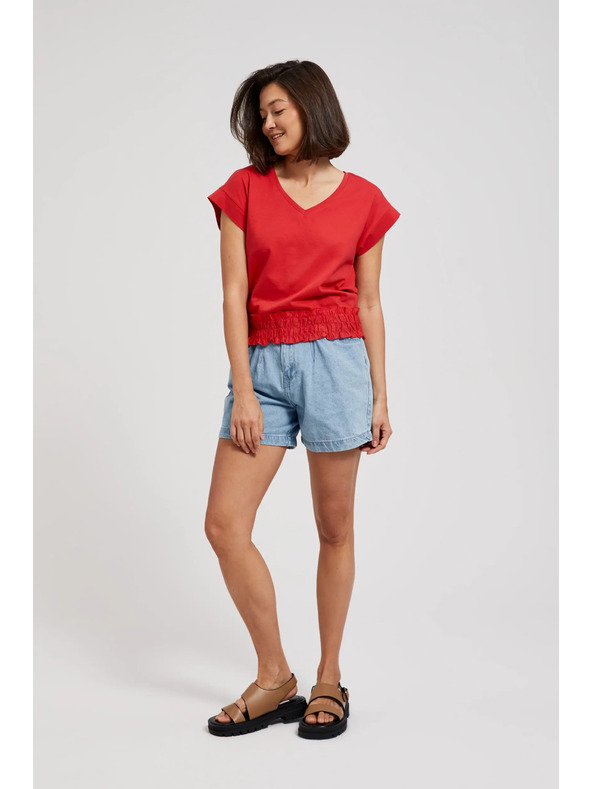 Moodo Piros V-nyakú blúz elasztikus derékkal Moodo