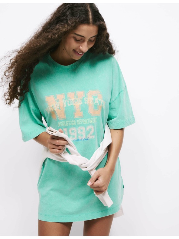 Marks & Spencer Túlméretezett póló felirattal, tiszta pamut Marks & Spencer zöld