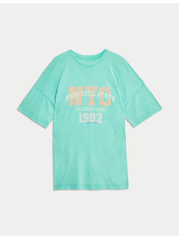 Marks & Spencer Túlméretezett póló felirattal, tiszta pamut Marks & Spencer zöld