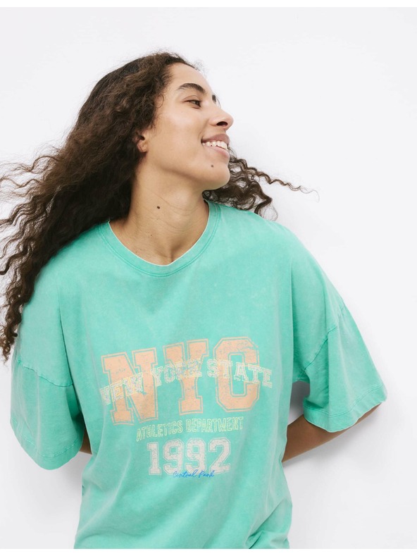 Marks & Spencer Túlméretezett póló felirattal, tiszta pamut Marks & Spencer zöld