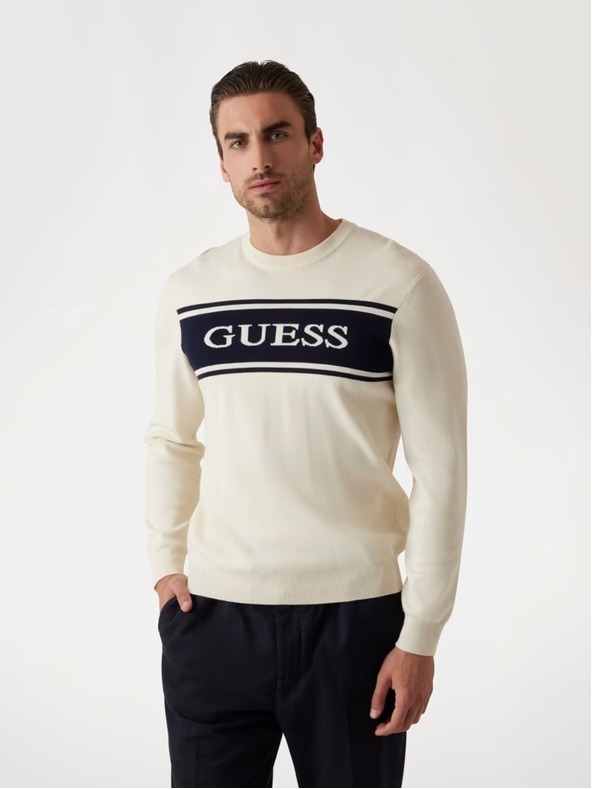 Guess Jeans Férfi fehér csíkos pulóver Guess jeans