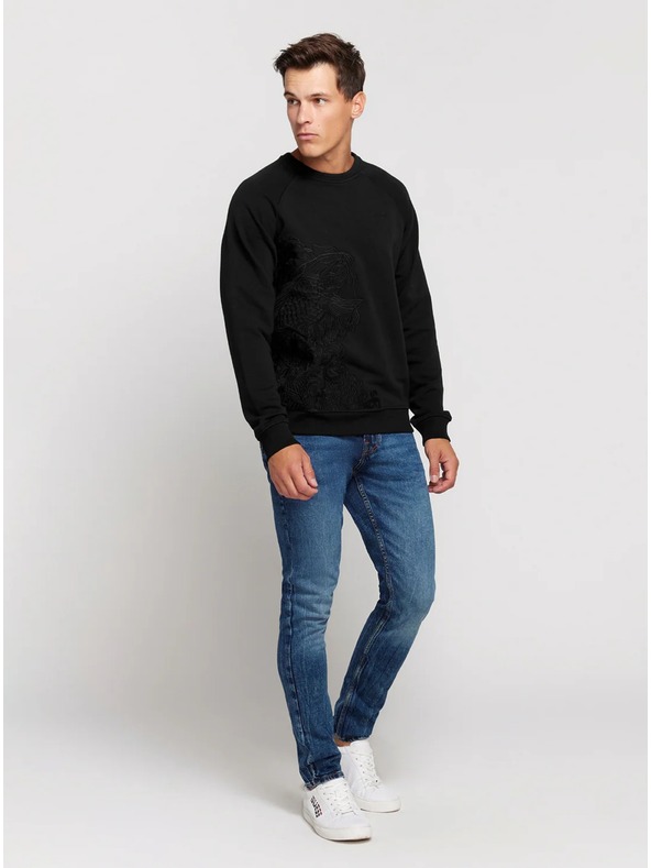 Guess Jeans Férfi fekete hímzett pulóver Guess
