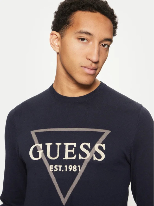 Guess Jeans Férfi sötétkék pulóver nagy háromszög logóval Guess jeans
