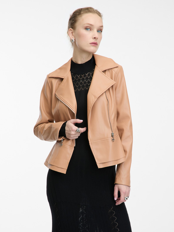 Orsay Világosbarna női bőrkabát ORSAY