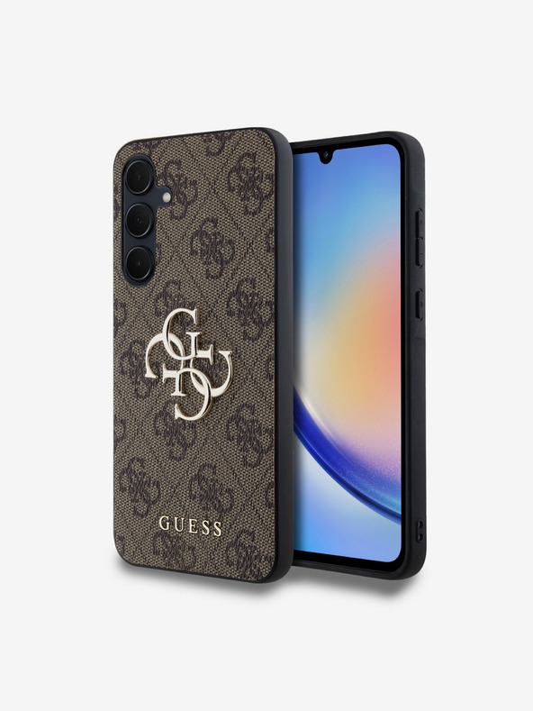 Guess Guess PU 4G Fém Logós Hátlap Samsung Galaxy A35 5G-hez Barna