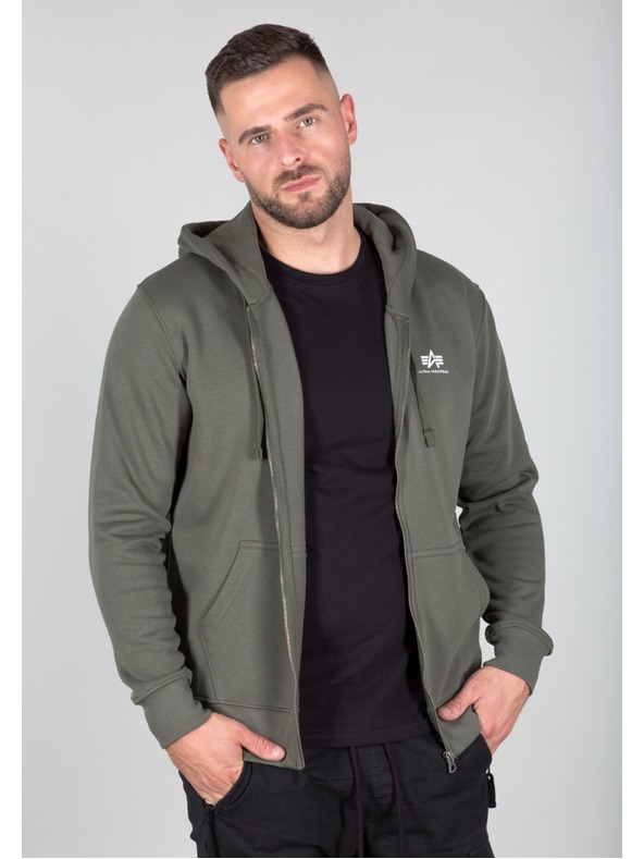 Alpha Industries Férfi zöld kapucnis cipzáras pulóver Alpha Industries Basic Zip Dark Olive