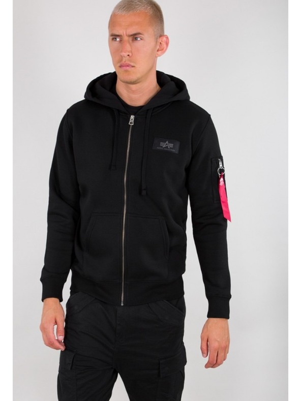 Alpha Industries Férfi fekete kapucnis cipzáras pulóver Alpha Industries Back Print Zip Black
