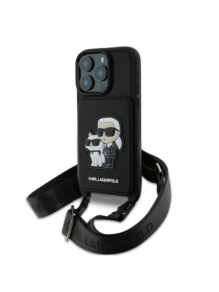 Karl Lagerfeld Karl Lagerfeld Saffiano Crossbody Karl and Choupette szíjas tok iPhone 16 Pro-hoz fekete