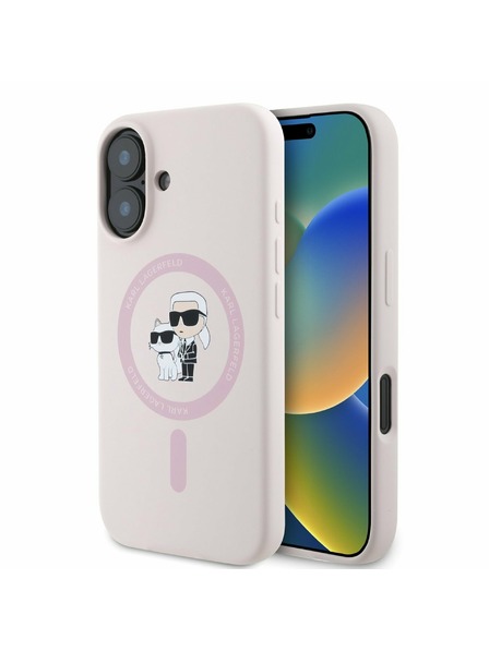 Karl Lagerfeld Karl Lagerfeld folyékony szilikon Karl and Choupette MagSafe hátlap iPhone 16-hoz rózsaszín