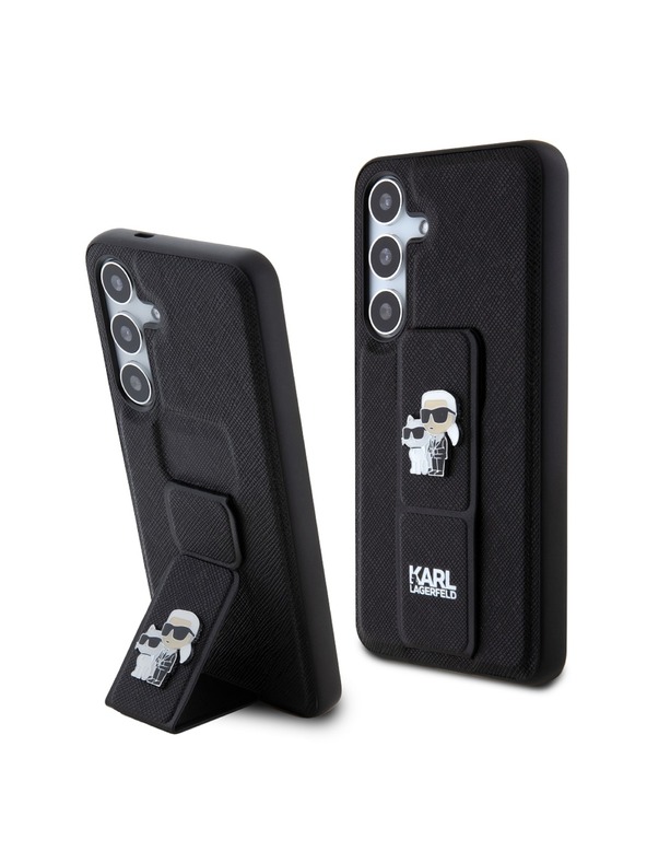 Karl Lagerfeld Karl Lagerfeld Saffiano Grip Stand fém logós hátlap Samsung Galaxy S24-hez fekete