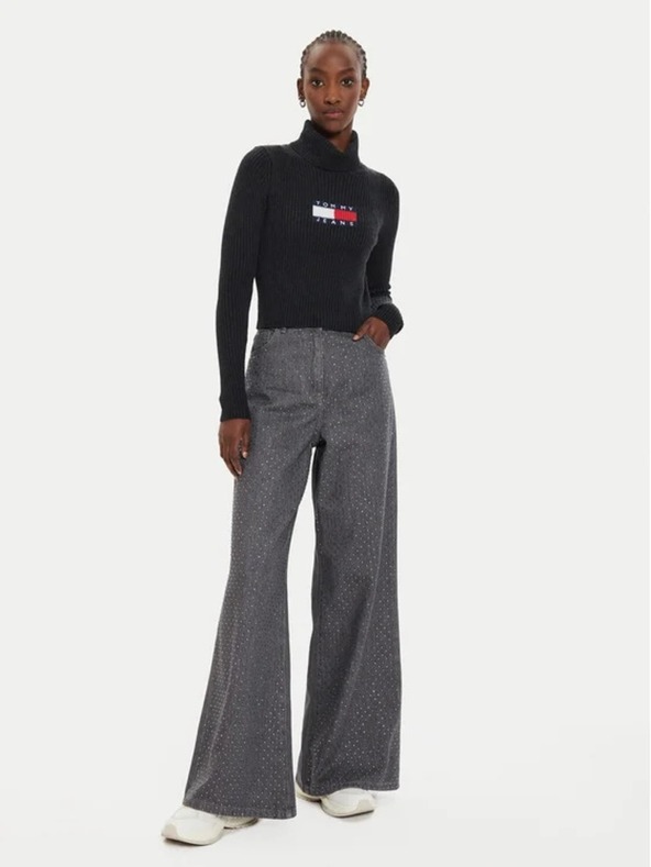 Tommy Hilfiger Fekete slim gyapjú pulóver Tommy Hilfiger