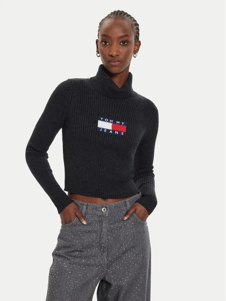 Tommy Hilfiger Fekete slim gyapjú pulóver Tommy Hilfiger