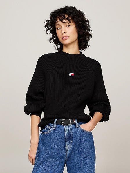 Tommy Jeans Fekete női pulóver Tommy Jeans Badge Rib-Knit Black