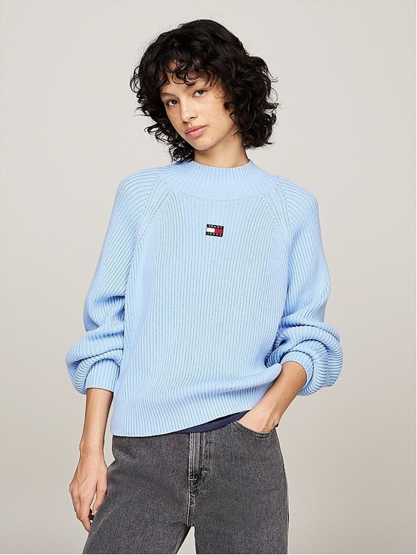 Tommy Jeans Világoskék női pulóver Tommy Jeans Badge Rib-Knit Vessel Blue