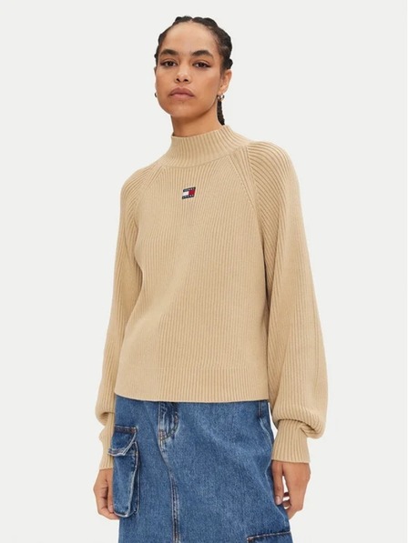 Tommy Jeans Bézs női pulóver Tommy Jeans Badge Rib-Knit Gentle Gold