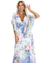 numoco Légies, virágos mintás kék rózsás maxi átlapolós ruha